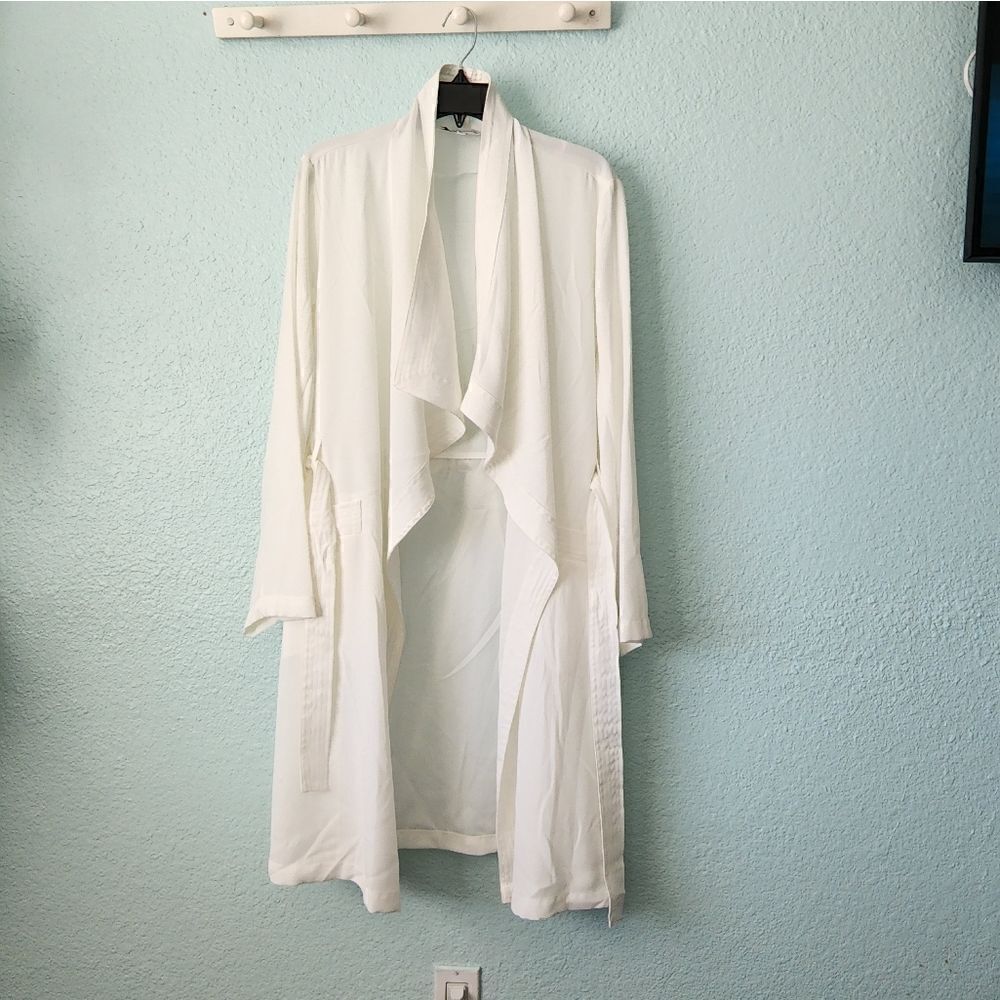 CAPSULE side pockets tie belt collar cascade side slit duster cardigan